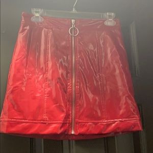 Red leather skirt